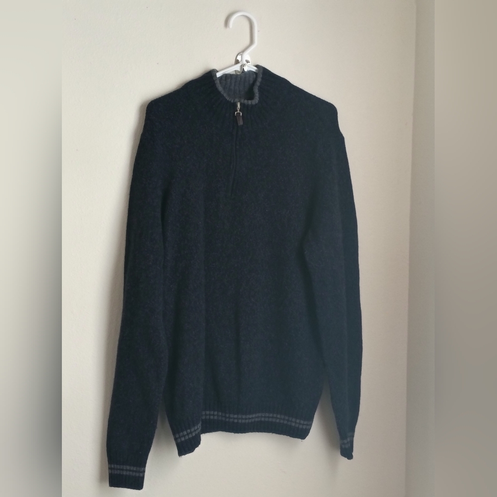 Daniele Blasi Sweater Men  Large Blue and Gray Quarter Zip Pullover Wool Blend